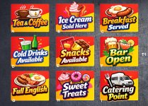 (image for) T1 Rectangle catering stickers, various types.