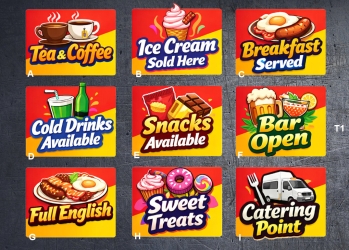(image for) T1 Rectangle catering stickers, various types.