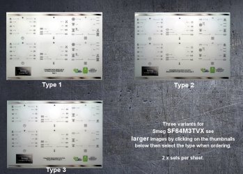(image for) Smeg SF64M3TVX compatible fascia sticker set x2, all variants.